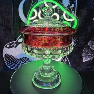 Tiffin Franciscan Kings Crown Thumbprint Ruby Red Candy Dish With Lid 7.5"H X 5W